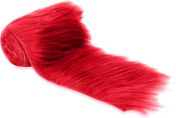 Mohair Faux Fur Trim | Red Shaggy Pre-Cut Strips | DIY Craft